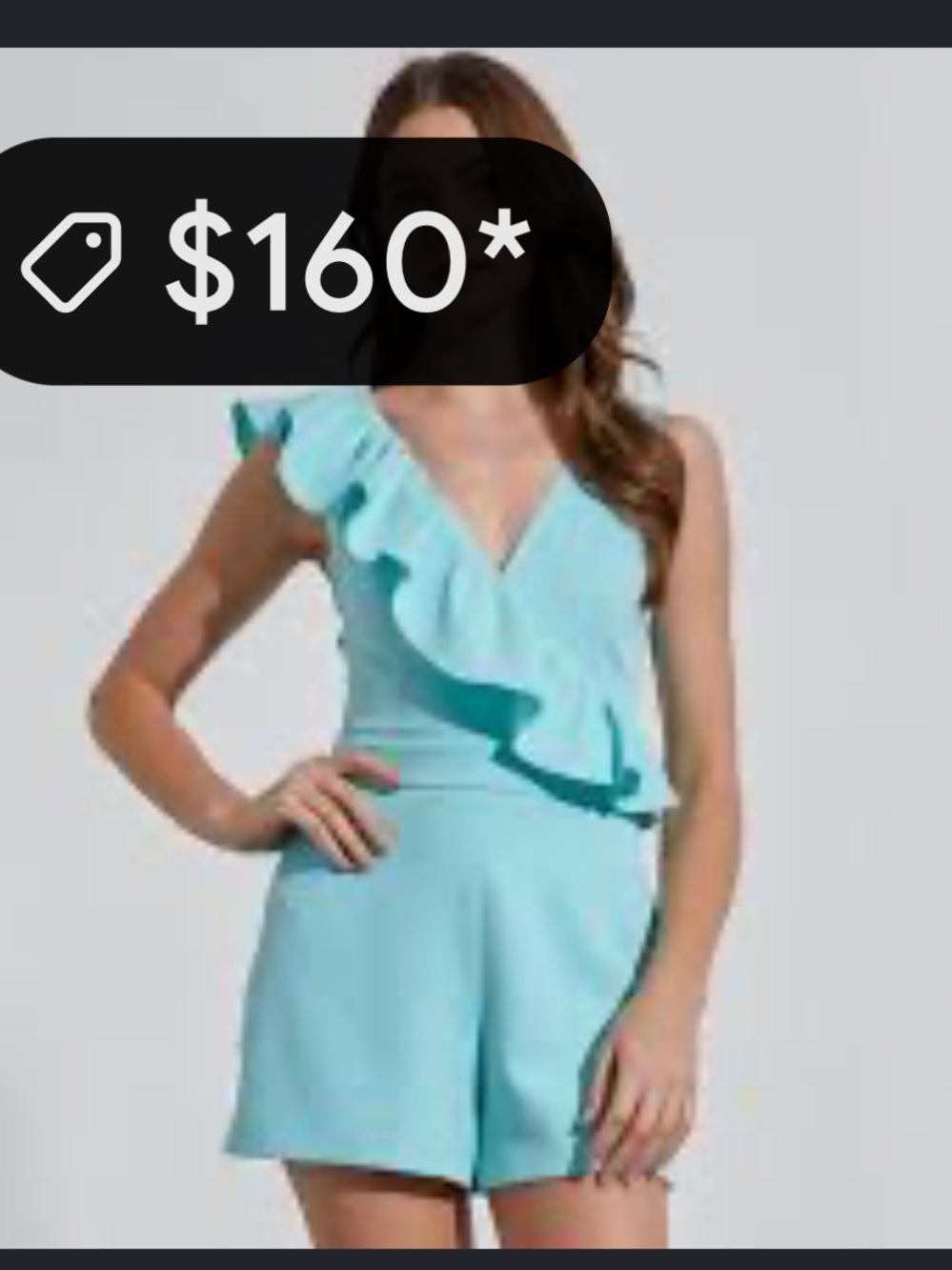 One-Shoulder Ruffle Romper in Aqua